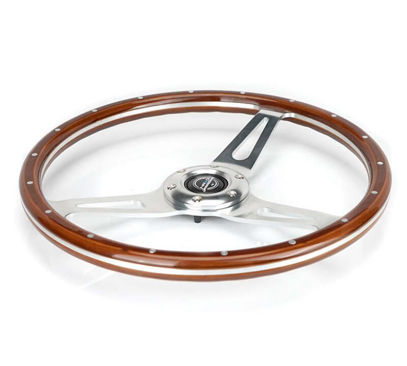 NRG Reinforced Steering Wheel (360mm) Dark Wood Grain w/Chrome 3-Spoke Center-thumbmail-3