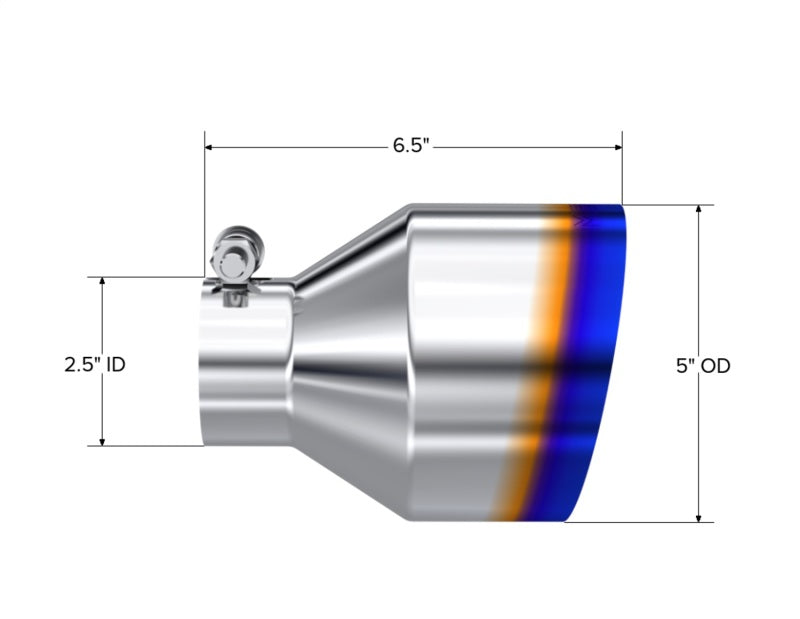 MBRP Univ. T304 Stainless Steel Burnt End Tip 2.5in ID / 5in OD / 6.5in Length Angle Cut Single Wall-thumbmail-3