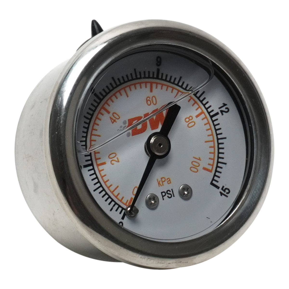 DeatschWerks Carburetor Fuel Pressure Gauge - Liquid Filled White Face w/ DW Logo — 6-01-G3L — product view 1