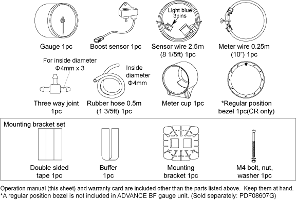 Defi DF09901 boost gauge included components