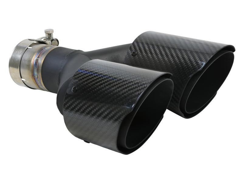 aFe Takeda 2.5in 304 Stainless Steel Clamp-on Exhaust Tip Driver side 2.5in Inlet 4in Dual-Carbon-thumbmail-1