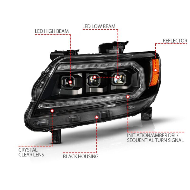 ANZO 15-22 Chevy Colorado Full LED Headlights w/ Initiation (Amber DRL) - Black-thumbmail-6