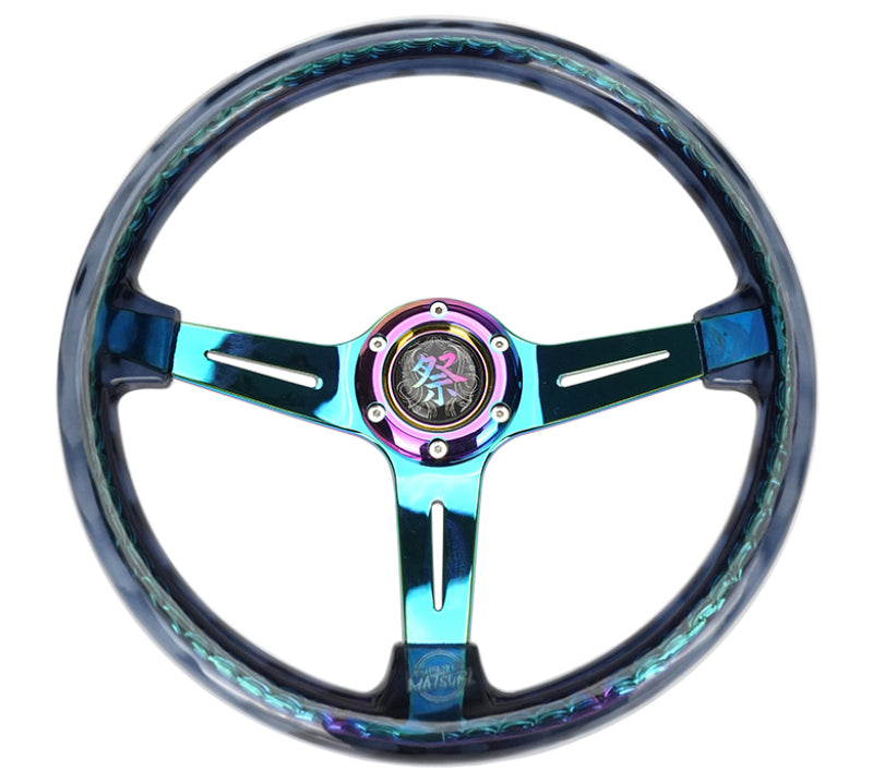 NRG Reinforced Steering Wheel (350mm / 2in. Deep) Matsuri Smoke Clear Acrylic w/ Neochrome Spoke-thumbmail-1
