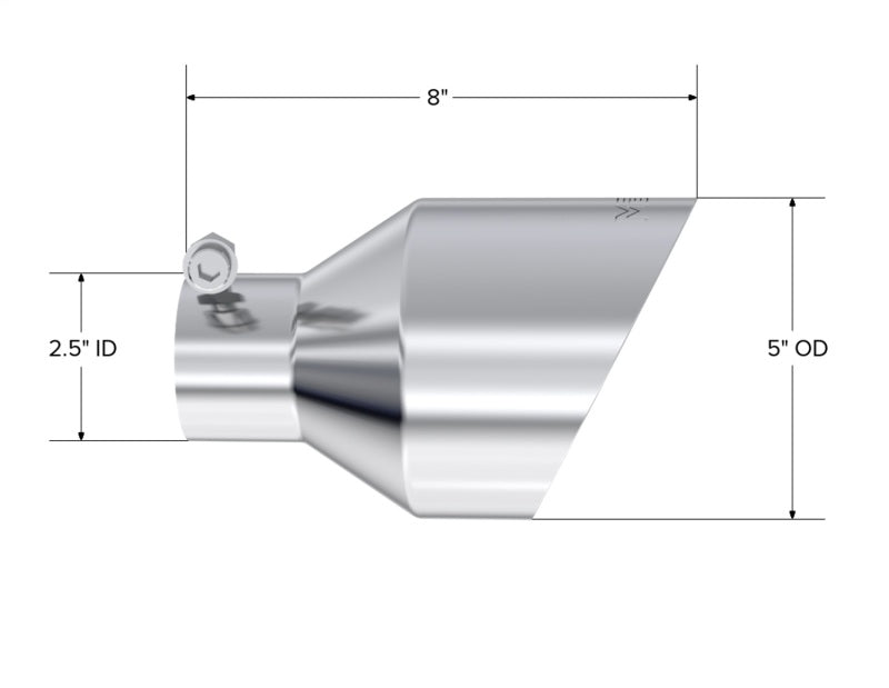 MBRP T304 SS Tip 2.5in ID, 5in OD Out, 8in Length, Angle Cut, Dual Wall-thumbmail-2