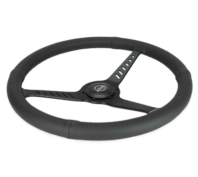 NRG Reinforced Stealth Wheel (380mm) 3 Spoke Center 1in Deep Dish - Perforated Leather Black Stitch-thumbmail-4