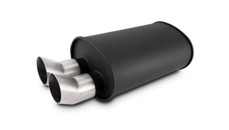 Vibrant StreetPower Flat Blk Muffler Dual 304SS Brush Tips 9.5in x 6.75in x 15in - 2.5in Dual Inlet-thumbmail-1