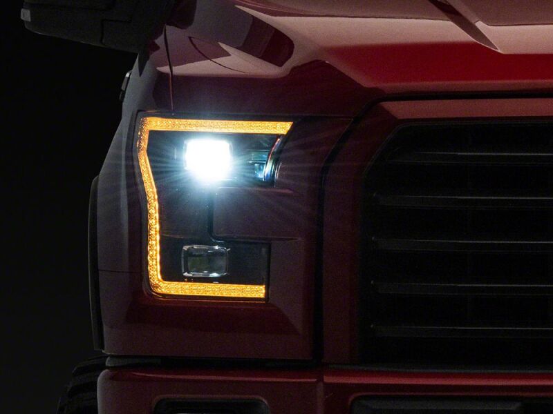 Raxiom 15-17 Ford F-150 LED Projector Headlights with LED Amber DRL- Black Housing- Clear Lens-thumbmail-1