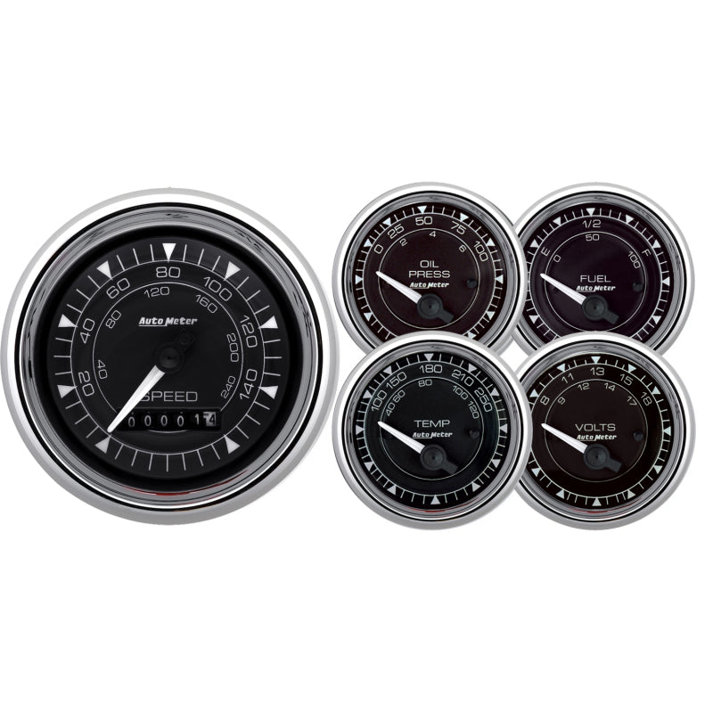 AutoMeter Chrono 3-3/8in & 2-1/16in Gauge Kit (5pc) w/Electric Speedometer