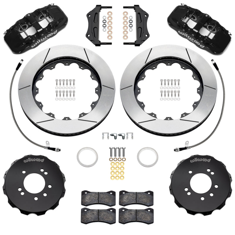 Wilwood 95-98 Nissan Skyline Aerolite 6R Front BBK w/ 14in Slotted Rotors & Flexlines - Black-thumbmail-1