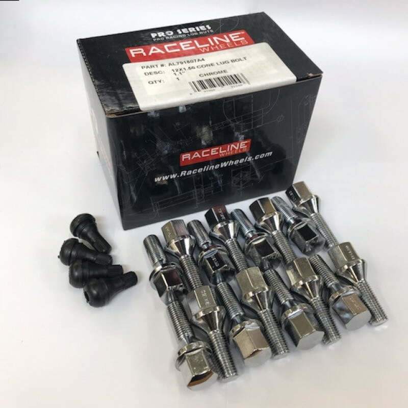 Raceline 12x1.50 1.1in Cone Chrome Lug Bolts-thumbmail-1