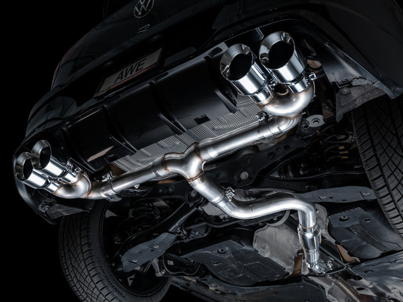AWE MK8 Volkswagen Golf R 3in Track Edition Quad Exhaust - Chrome Silver Tips-thumbmail-9