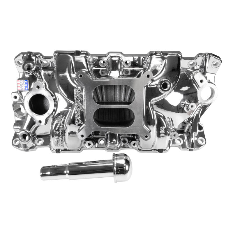 Edelbrock Chevy SB Performer EPS Intake Manifold w/ Oil Fill Tube - Chrome Plasma-thumbmail-4
