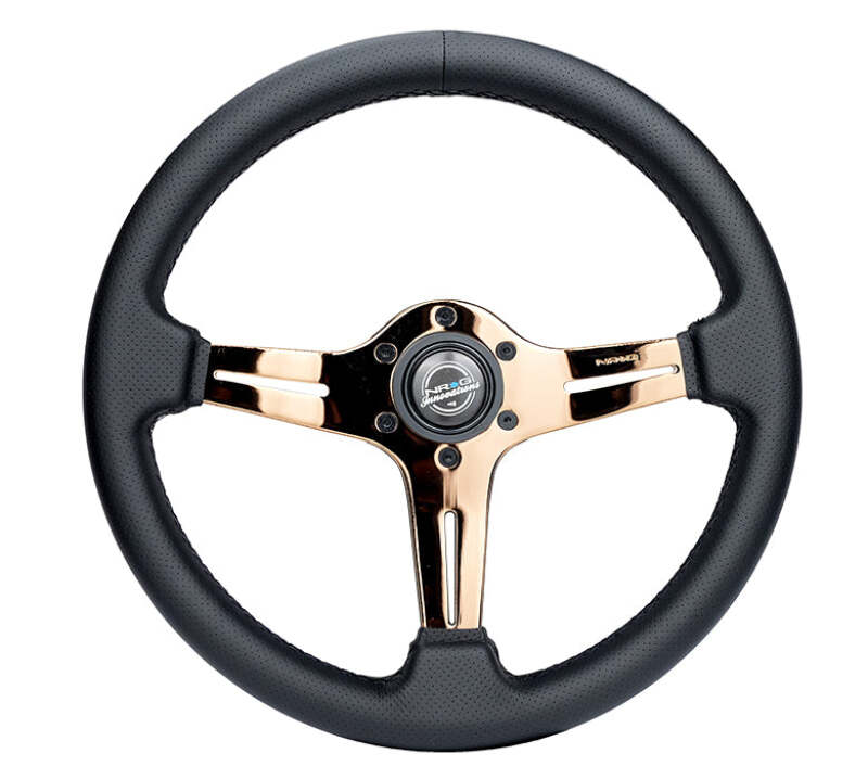 NRG Light Weight Gaming Steering Wheel - Blitz 350mm 3 Rose Gold Spokes Slits - Leather - No Dish-thumbmail-1