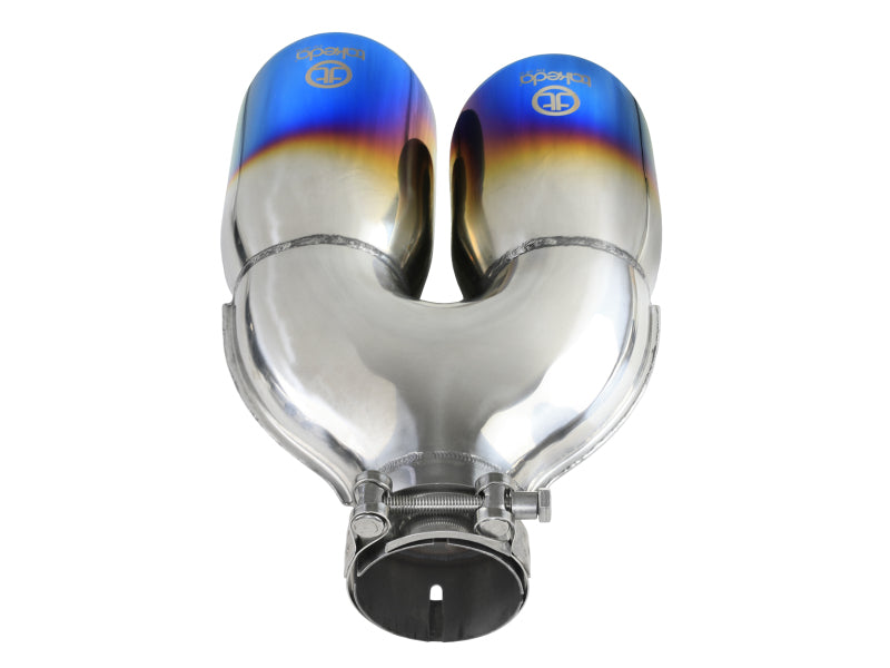 aFe Takeda 2.5in 304 Stainless Steel Clamp-on Exhaust Tip Driver Side 2.5in Inlet 4inDual-Blue Flame-thumbmail-5
