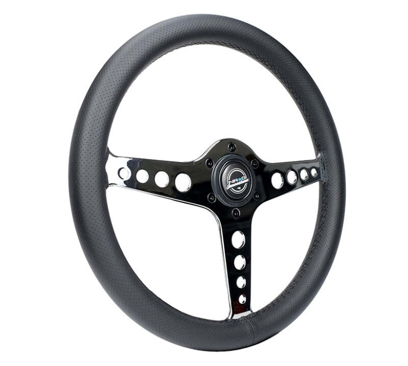 NRG Light Weight Gaming Steering Wheel - Driftz 350mm 3 Chrome Spokes Perforated Leather-thumbmail-3