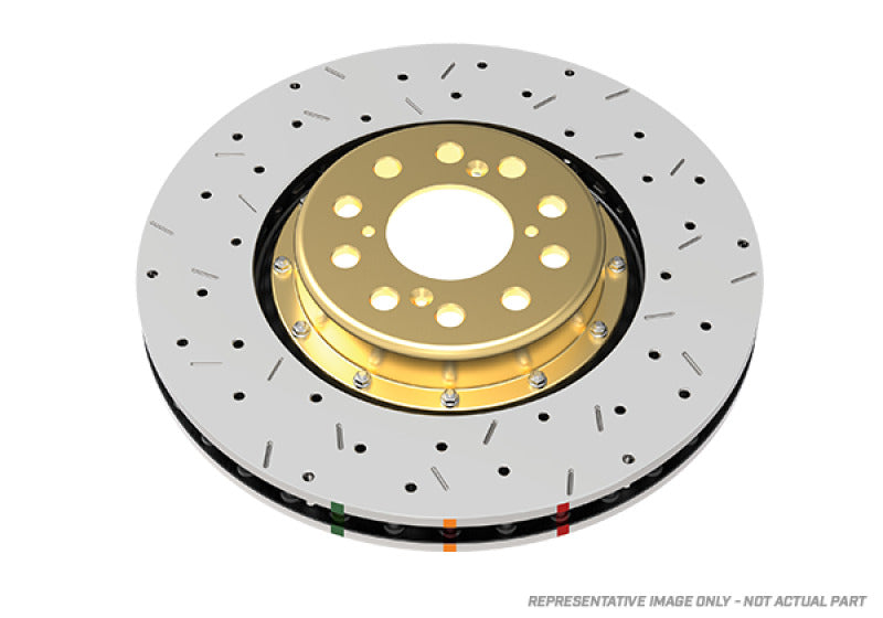 DBA 2004 STi 10 Stud Hole Front Drilled & Slotted 5000 Series 2 Piece Rotor Assembled w/ Black Hat-thumbmail-1
