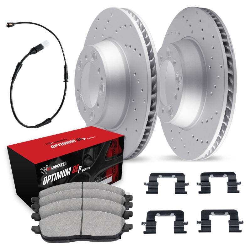 R1 Concepts 15-20 BMW M2/M3/M4 Drilled Carbon Rotor Set w/ Optimum OEp Pads (Incl. Hardware) - Frnt-thumbmail-1
