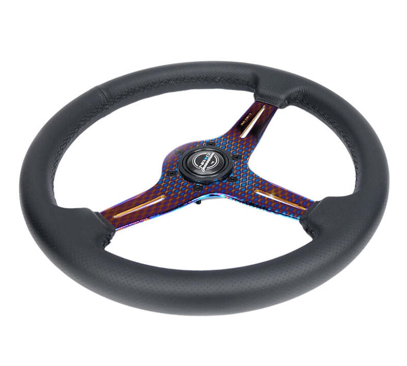 NRG Light Weight Gaming Steering Wheel - 350mm 3 NeoChrome Silver Spokes Perforated Leather-thumbmail-3