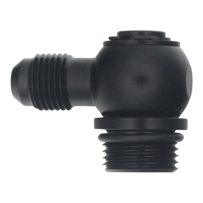 DeatschWerks 8AN ORB Male to 6AN Male Flare Low Profile 90-Degree Swivel - Anodized Matte Black-thumbmail-1