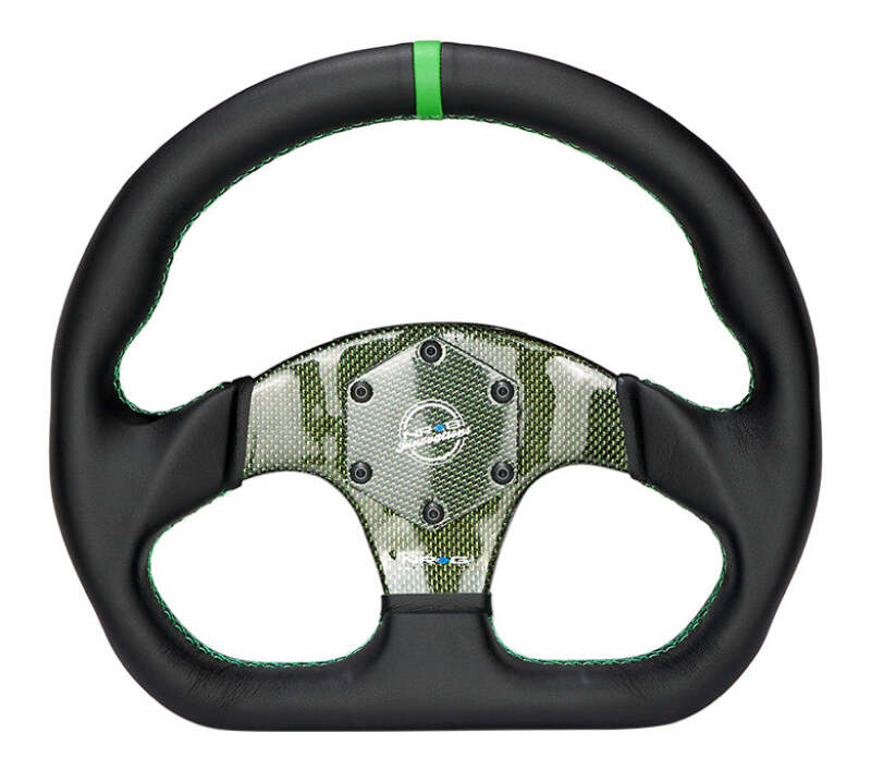 NRG Carbon Fiber Flat Bottom Steering Wheel (320mm) Green CF Center w/Green Stitch/Center Mark-thumbmail-5