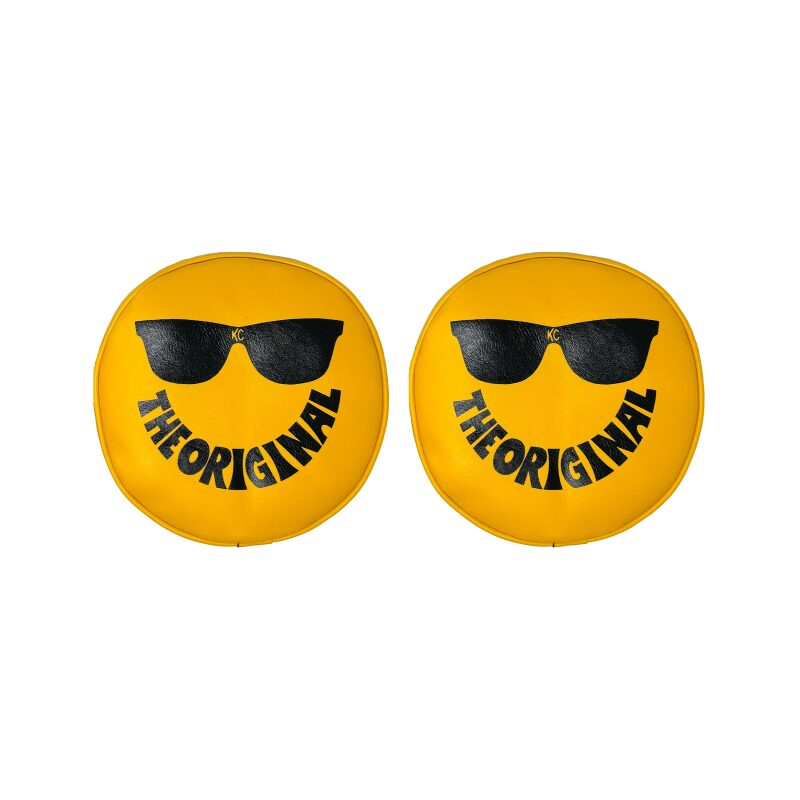 KC HiLiTES Retro 8in Round Yellow Vinyl Light Cover w/ Black KC The Original Logo (Pair)-thumbmail-2