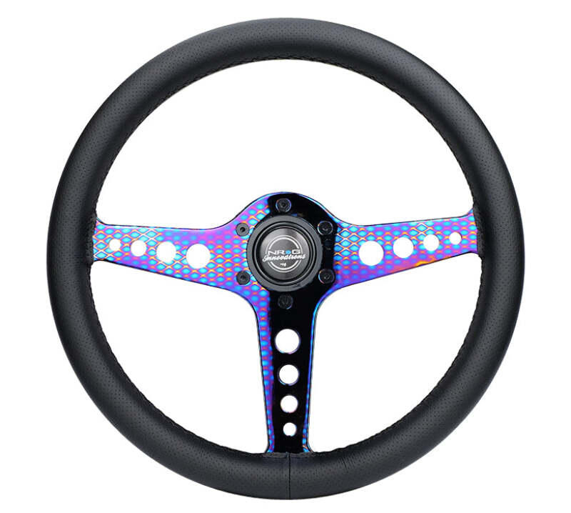 NRG Light Weight Gaming Steering Wheel - Driftz 350mm 3 NeoChrome Spokes Perforated Leather-thumbmail-1