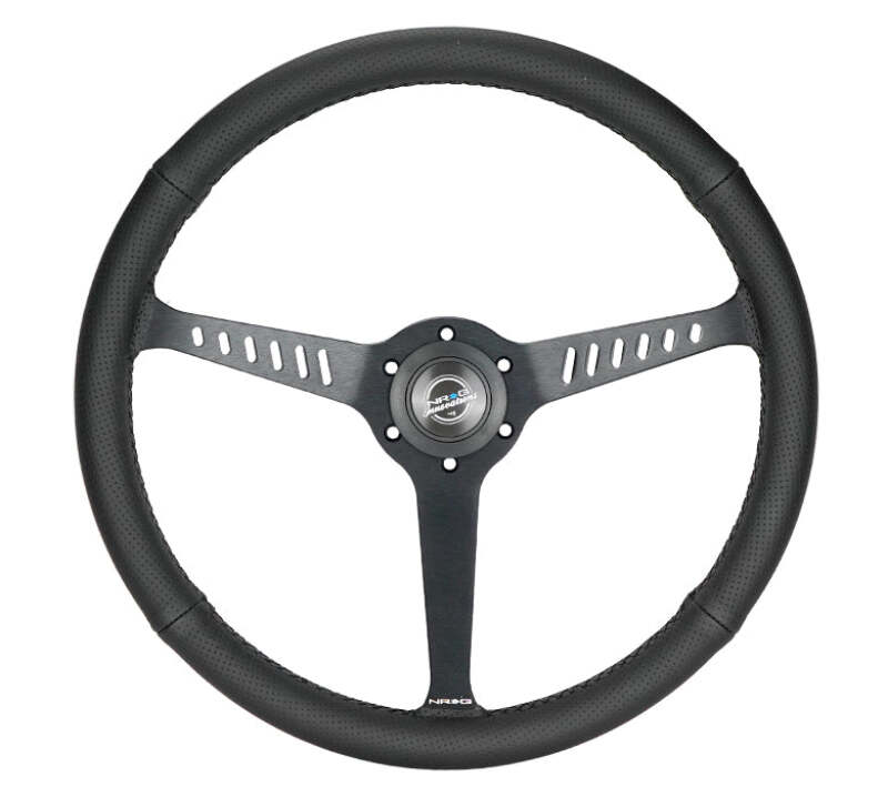 NRG Reinforced Stealth Wheel (380mm) 3 Spoke Center 1in Deep Dish - Perforated Leather Black Stitch
