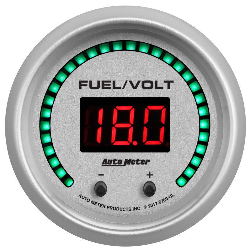 Autometer 52.4mm Silver Switchable 0-100 Fuel Level/8-18V Voltmeter Ultra-Lite Elite Digital Gauge-thumbmail-2