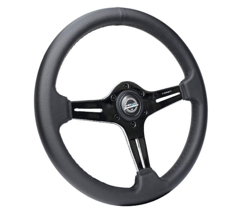 NRG Light Weight Gaming Steering Wheel - 350mm 3 Chrome Silver Spokes Perforated Leather-thumbmail-3