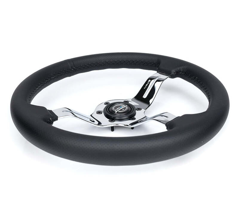 NRG Light Weight Gaming Steering Wheel - Splitz Chrome Silver Spokes Perforated Leather-thumbmail-4