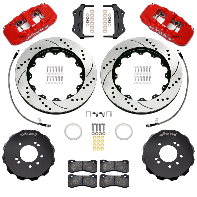 Wilwood 95-98 Nissan Skyline Aerolite 6R Front BBK w/ 14.00in D/S Rotors & Flexlines - Red-thumbmail-1