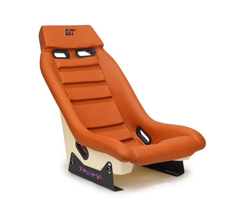 NRG GT Retro Bucket Seat - Brown PVC Leather Brown Stitching Off-White Fiberglass Back-thumbmail-3