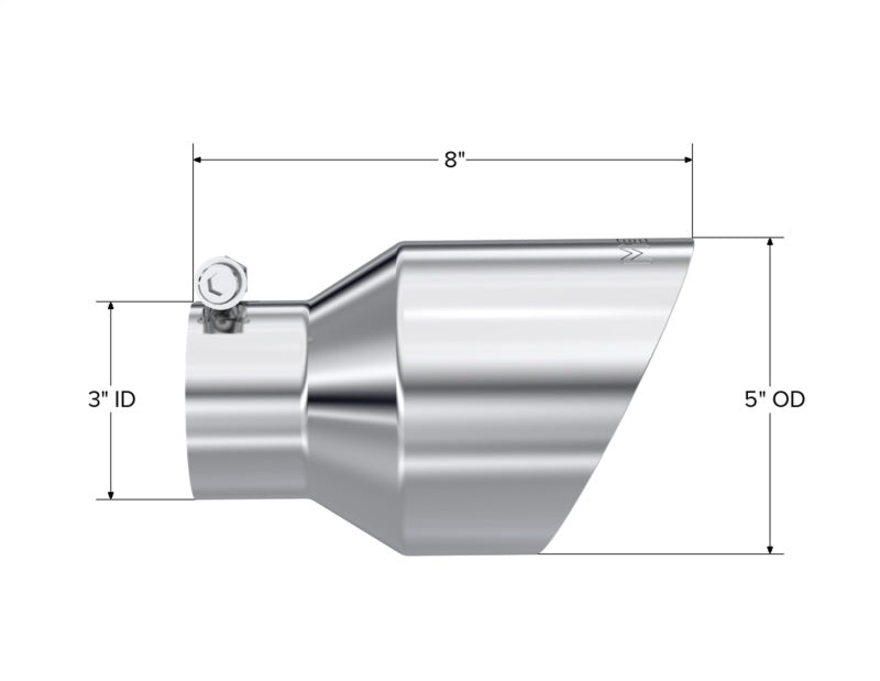 MBRP Universal T304 Stainless Steel Tip  3on ID / 5in OD Out / 8in Length Angle Cut Dual Wall-thumbmail-3