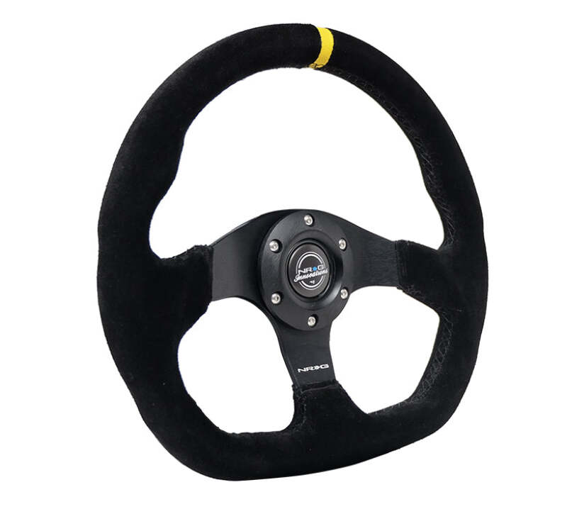 NRG Reinforced Steering Wheel (320mm) Sport Suede Flat Bottom w/ Yellow Center Mark-thumbmail-3