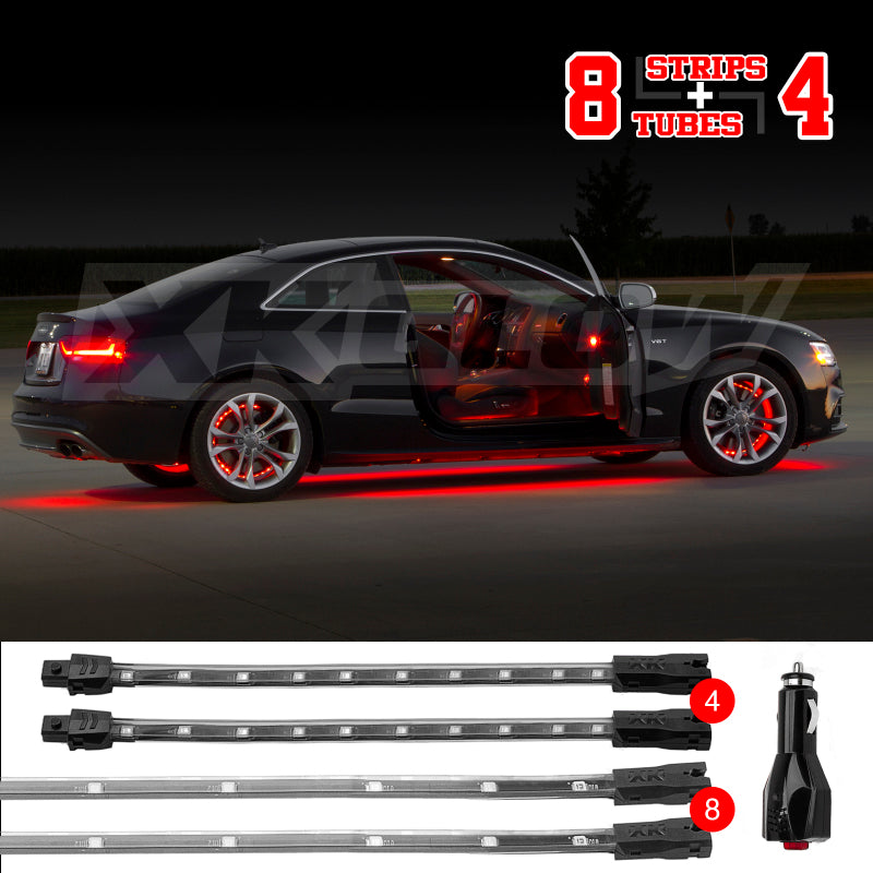 XK Glow Single Color XKGLOW UnderglowLED Accent Light Car/Truck Kit Red - 8x24In Tube + 4x8In Strip-thumbmail-2