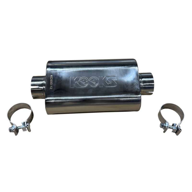 Kooks 3in Oval Clamp In Center/Center Muffler 12in Long Body Polished Stainless Steel-thumbmail-1