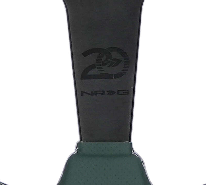 NRG Steering Wheel 1.5in Dish 350mm Black Perforated Leather - Emerald Stitching - Reinforced Spoke-thumbmail-9