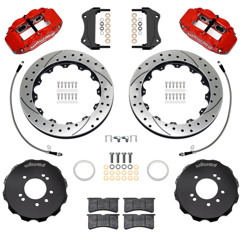 Wilwood 99-02 Nissan Skyline Superlite 6R Front BBK w/ 12.88in Slotted Rotors & Flexlines - Red-thumbmail-1