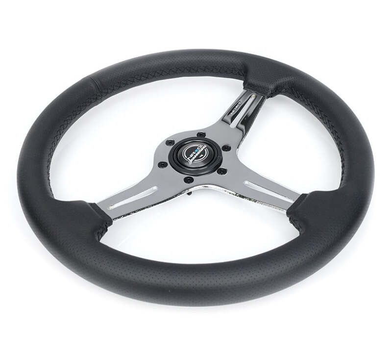 NRG Light Weight Gaming Steering Wheel - 350mm 3 Chrome Silver Spokes Perforated Leather-thumbmail-4
