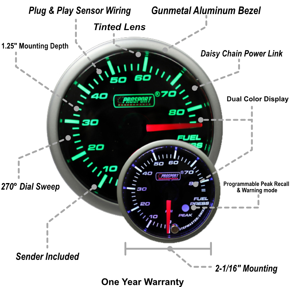 2-1/16" Green/White Premium Fuel Pressure Gauge-thumbmail-2