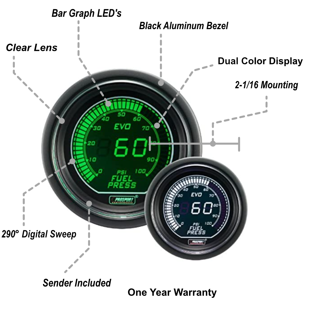2-1/16" Evo Electrical White and Green Fuel Pressure Gauge-thumbmail-2