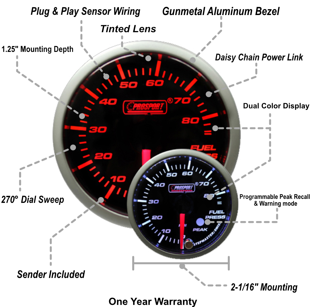 2-1/16" Premium Amber/White Fuel Pressure Gauge-thumbmail-2
