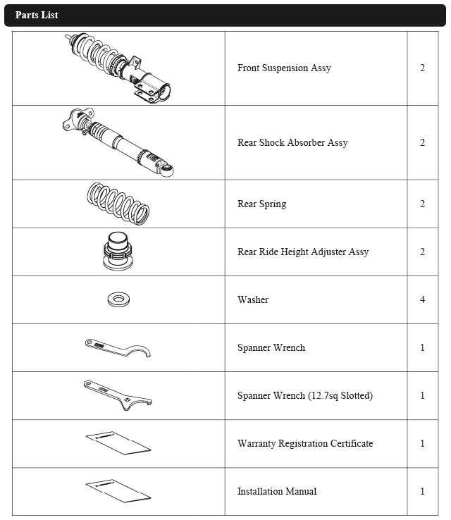 HKS 80330-AT025 HIPERMAX S complete parts list for Toyota GR Yaris GXPA16