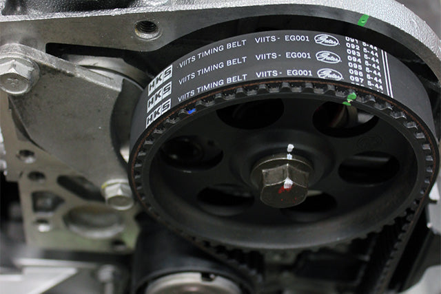HKS VIITS-EG001 reinforced timing belt installed on ABARTH 312A3 engine