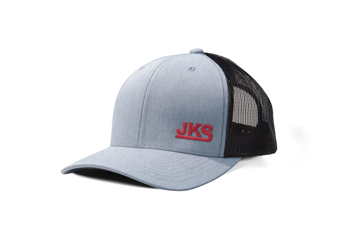 JKS 142220 gray snapback hat front view