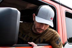 JKS 142220 gray snapback hat rear view
