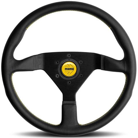 MOMO MCL35BK5B Montecarlo 350 mm steering wheel with yellow stitching, front view