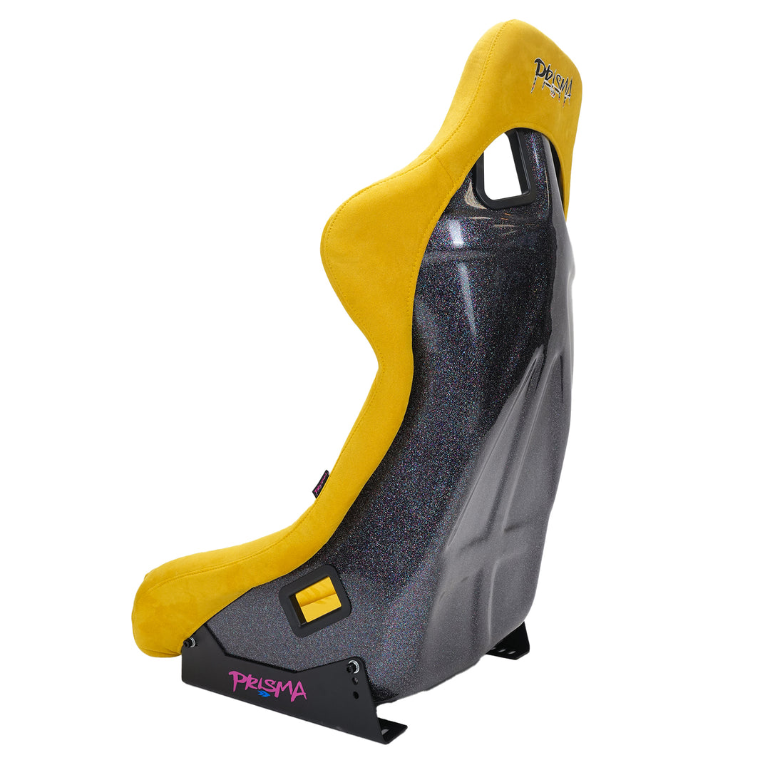 NRG Prisma mustard yellow large bucket seat rear three-quarter view