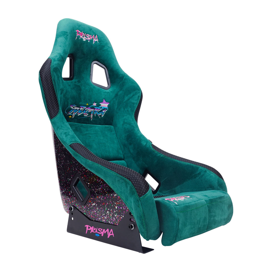 NRG SPECTRA forest green medium bucket seat front three-quarter view