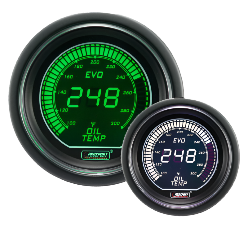 2-1/16" Evo Electrical Green and White Oil Temperature Gauge--thumbmail-1